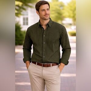 stafford green striped button down men’s dress shirt